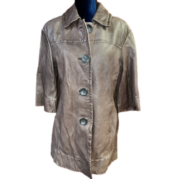Vince brown leather peacoat 3/4 sleeves size large coat jacket - Picture 1 of 10